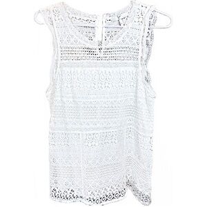 Joie Sleeveless Lace Tank Top Blouse Round Neck Ruffle Trim Lined White Size S